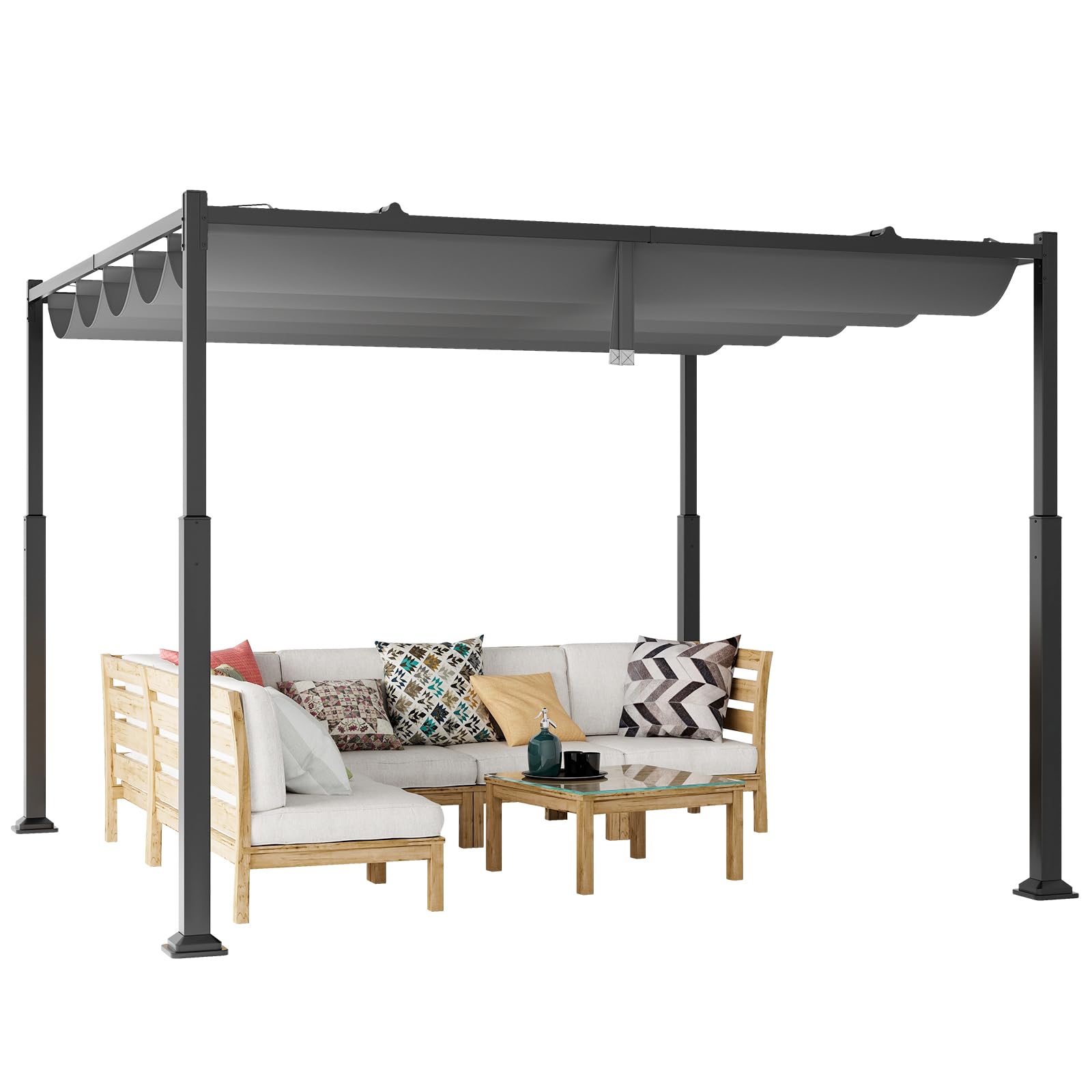 COSTWAY Pergola d'Extérieur Rétractable Coulissante 3x3m, Tonnelle de Jardin Abri Structure Métal Robustes Pavillon Moderne Pare-Soleil, pour Jardin, Patio, Cour, Terrasse (Gris)