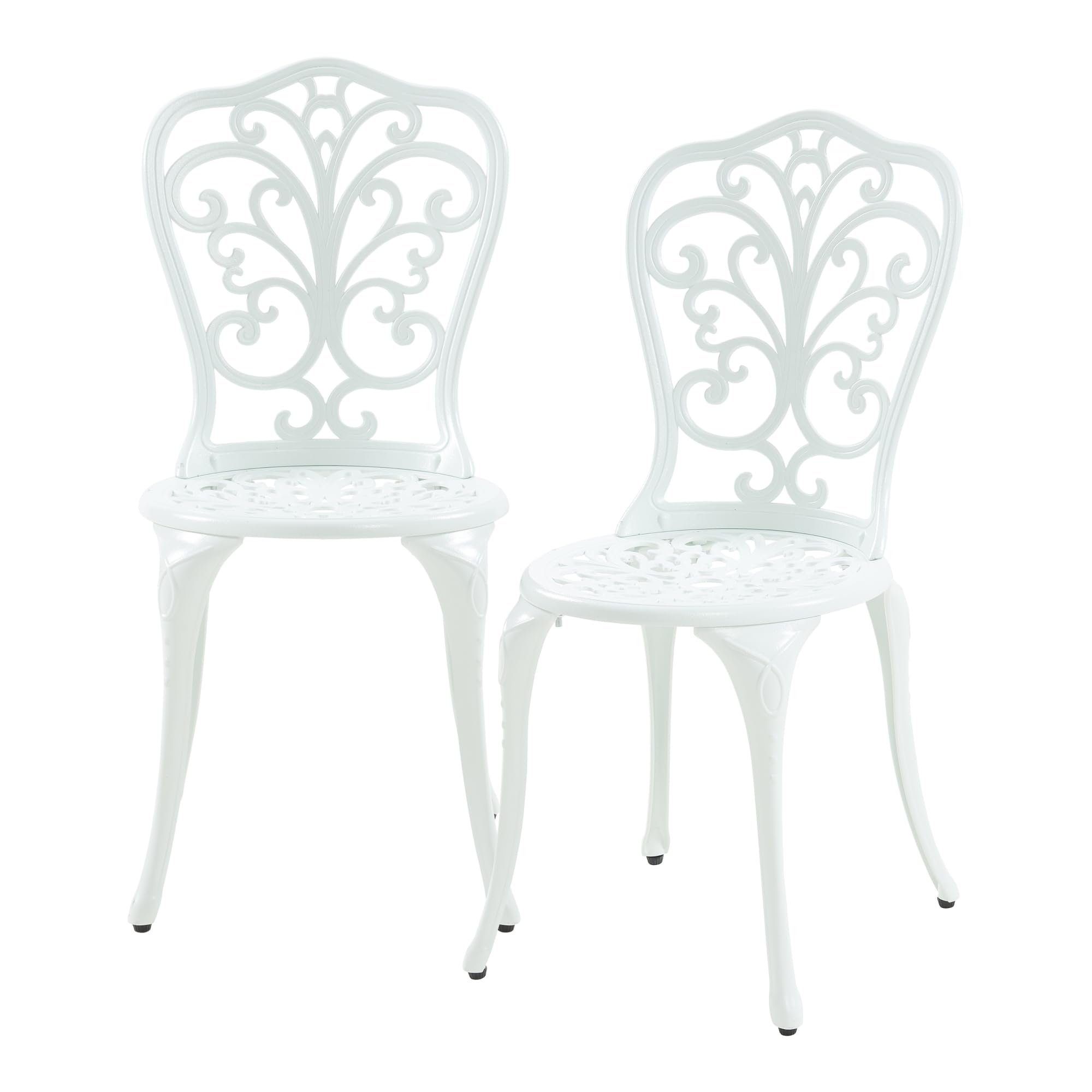 casa.pro Set Bistrot da Giardino Tavolo con Piano Rotondo e 2 Sedie con Schienale in Alluminio Pressofuso con Motivo Floreale per Terrazzo Balcone Caffetteria - Bianco