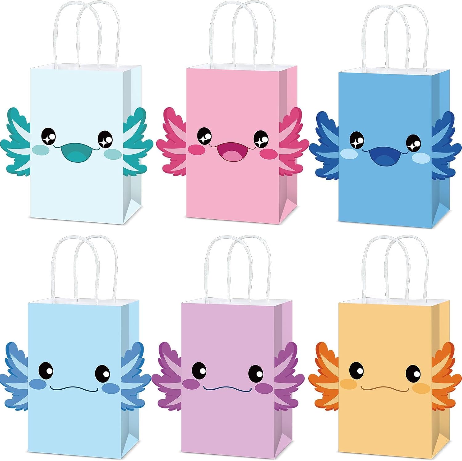 24Pcs Axolotl Party Favor Bags DIY Reptile Animals Birthday Decorations Gift Paper Bags Cartoon Amphibian Themed Candy Treat Pouch‌ with Handles for Kids Baby Shower Axolotl Birthday Party Supplies