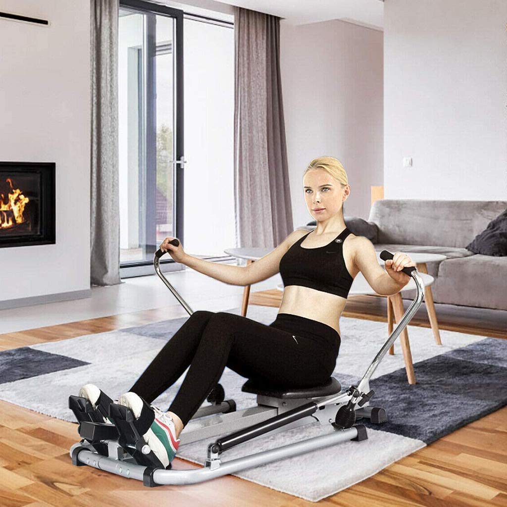 Sprzęt fitness składane maszyny do wiosłowania fitness domowa siłownia wioślarz rower W/regulowany podwójny opór hydrauliczny, monitor fitness LCD, wewnętrzny wielofunkcyjny rząd
