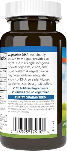 Miniatura 3 de Carlson - DHA vegetariano, 500 mg de DHA, a base de plantas, de origen sostenible de algas, apoyo cerebral, salud del estado de ánimo, 60 cápsulas