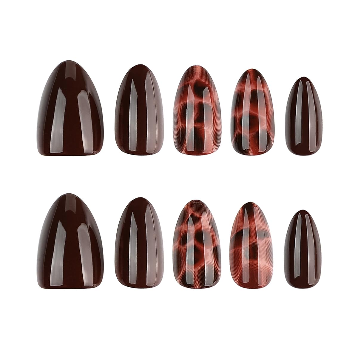 Brown Press on Nails Short Almond Fall Tortoise Shell Fake Nails 24Pcs
