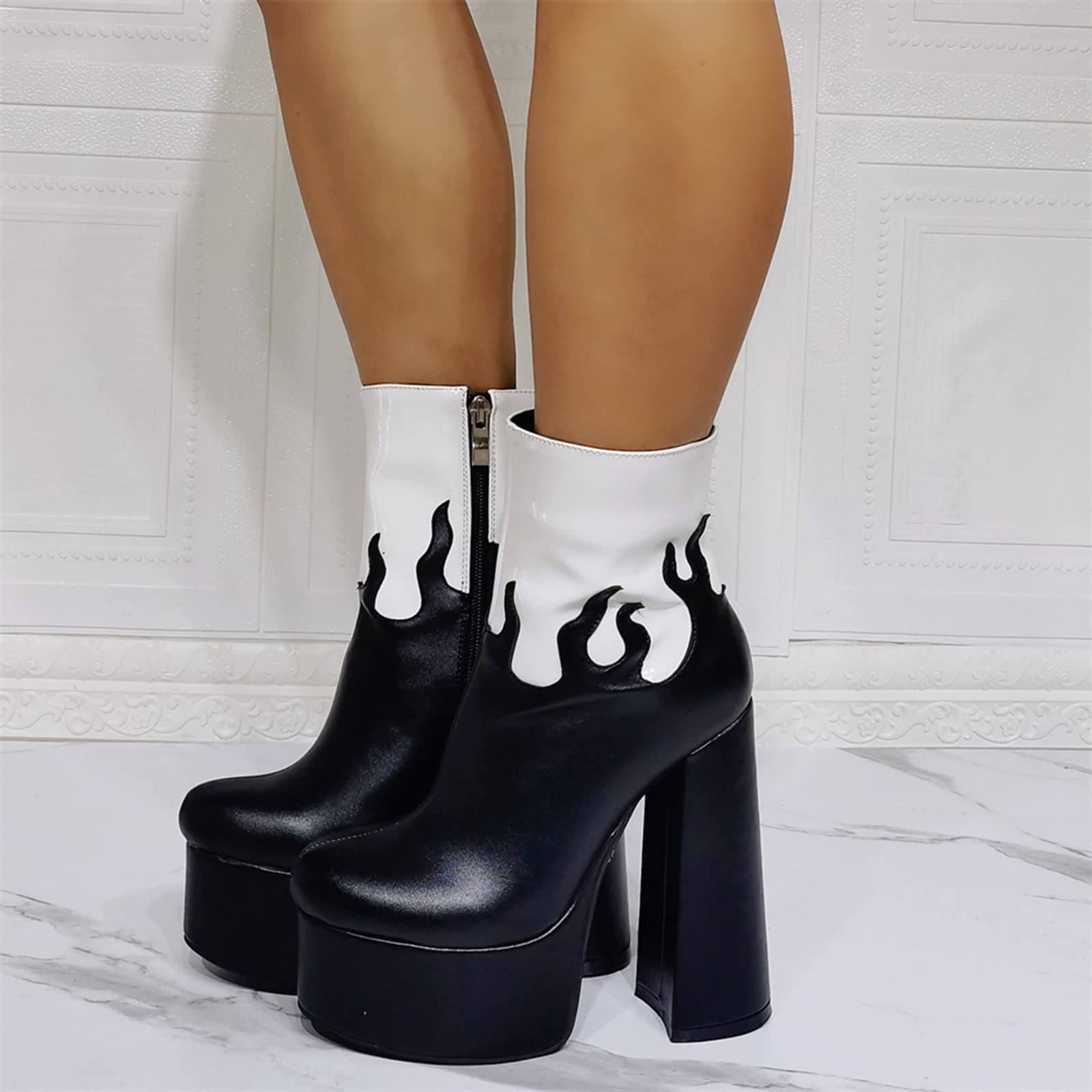 BeAUZQ Damenmode Plateau Stiefeletten Chunky Heels Reißverschluss Booties Winter Booties Halloween Mode Party Abschlussball Gericht Kleid Schuhe