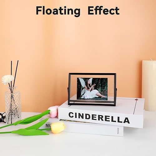 Miniatura 4 de Marco flotante negro (4 x 6 pulgadas, horizontal), para fotos de 3 x 5, 2 x 3, 1 x 2, marco de fotos de escritorio pequeño, decoración del hogar u