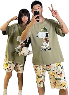 ルームウェア パジャマペアカップル レディース スヌーピー ショートパンツ 半袖 メンズ さらてろパジャマスーツ 上下 可愛い 韩国 春 夏 秋 かわいい