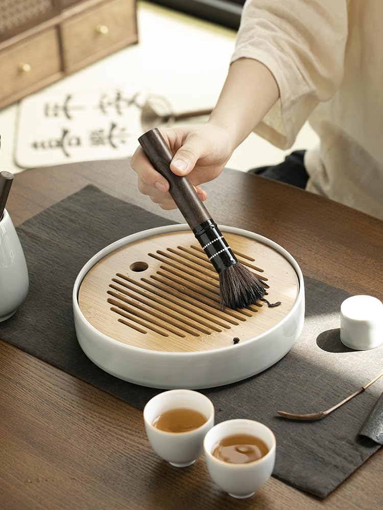 Juego de bandejas de té de cerámica para infusión seca china, diseño simple con olla elevada, bandeja para infusión, bandeja para infusión de té seco, bandeja para juego de té (A)
