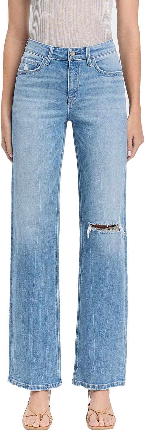 VERVET High Rise Distressed Slim Wide Jeans T6571
