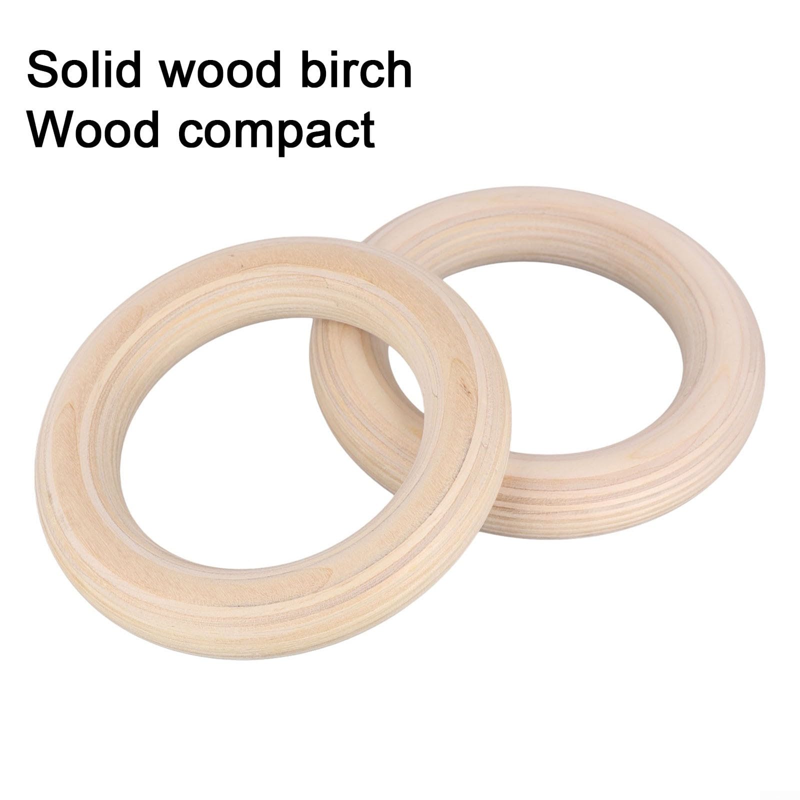 Juego de 2 anillos de gimnasia de madera maciza de abedul antideslizantes absorbentes del sudor 28 mm 15 cm