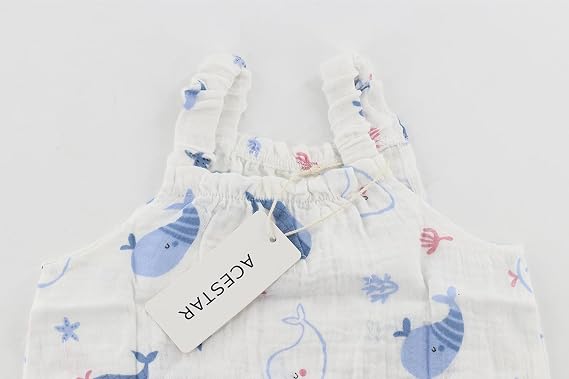ACESTAR Baby Girls Toddler Sleeveless Muslin Romper One-Piece Halter Jumpsuit with Hat Summer Outfits Overall Infant Wear
