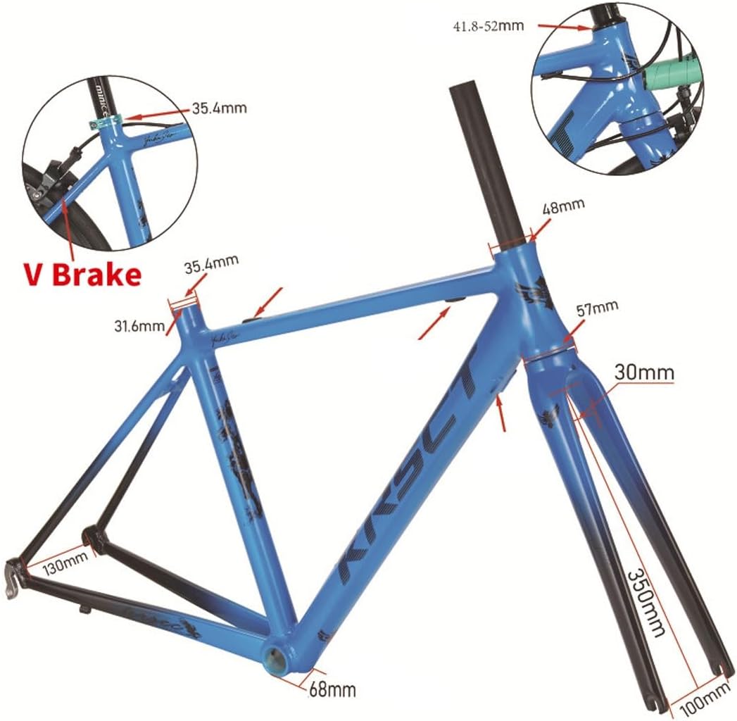 Road Bike Frameset 700C Lightweight Aluminum Alloy Bike Frame 44cm/46cm/48cm/50cm C Brake Frame QR 100/130mm，with Carbon Fork(Size:43CM)