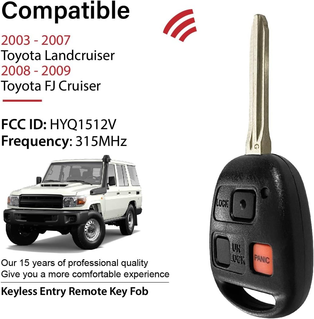 Replacement for 2003 2004 2005 2006 2007 2008 2009 Toyota Landcruiser FJ Cruiser Key Fob Remote Control HYQ1512V 3 Buttons 315MHz
