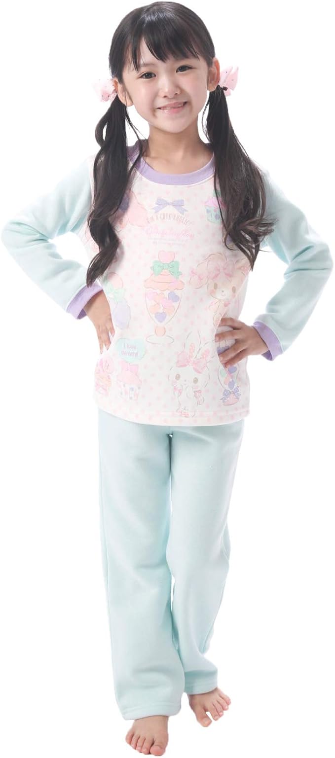 Amazon 034bo1041 ぼんぼんりぼん キッズ パジャマ 裏起毛 裏地シャギー素材 長袖長ズボン 秋 冬 ガールズ 女の子 子供 幼稚園 保育園 小学生 ルームウェア サックス 100cm パジャマ 通販