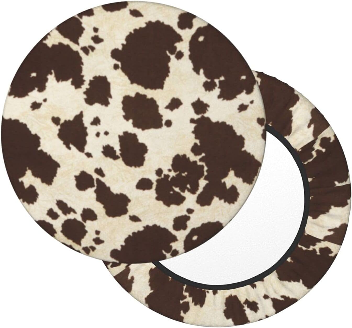 Grafffery Cow Print Animal Skin Round Chair Cover Bar Stool Cushion Soft Rolling Swivel Seat Slipcover Velvet Covers with Elastic for Living Dining Room Office Salon Kitchen - 12 Inch