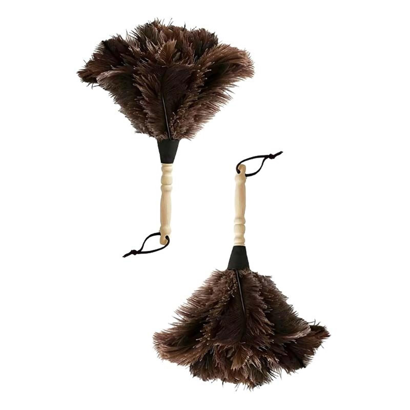 Duster Natural Ostrich Feather Duster Wooden Handle Anti Static Dusting Tool for Bedroom Furniture Bookshelf Car Daily Cleaning(2 PCS)