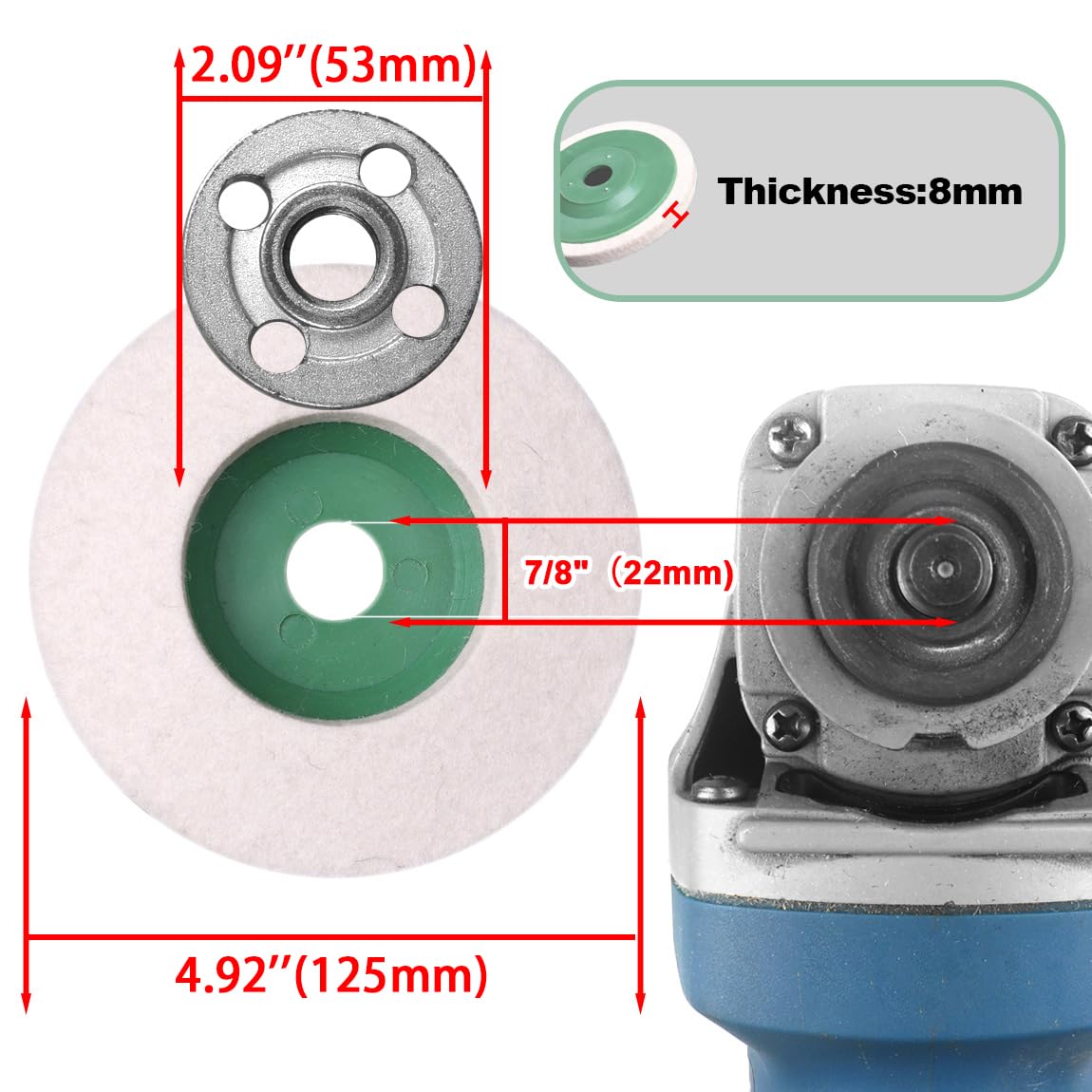ATOPLEE Wool Polishing Wheel Disc,5pcs 5" x 7/8" Arbor Buffing Wheel for Angle Grinder,Wool Felt Polishing Wheel for Metal,Marble,Wood（Hole Diameter:22mm）