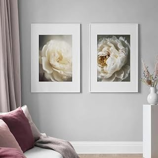 CHAOJIART Pintura en lienzo de rosas blancas de moda, arte de pared, decoración del hogar, pósteres, impresiones para sala de estar nórdica, decoración del hogar, 50 x 70 cm x 2, sin marco