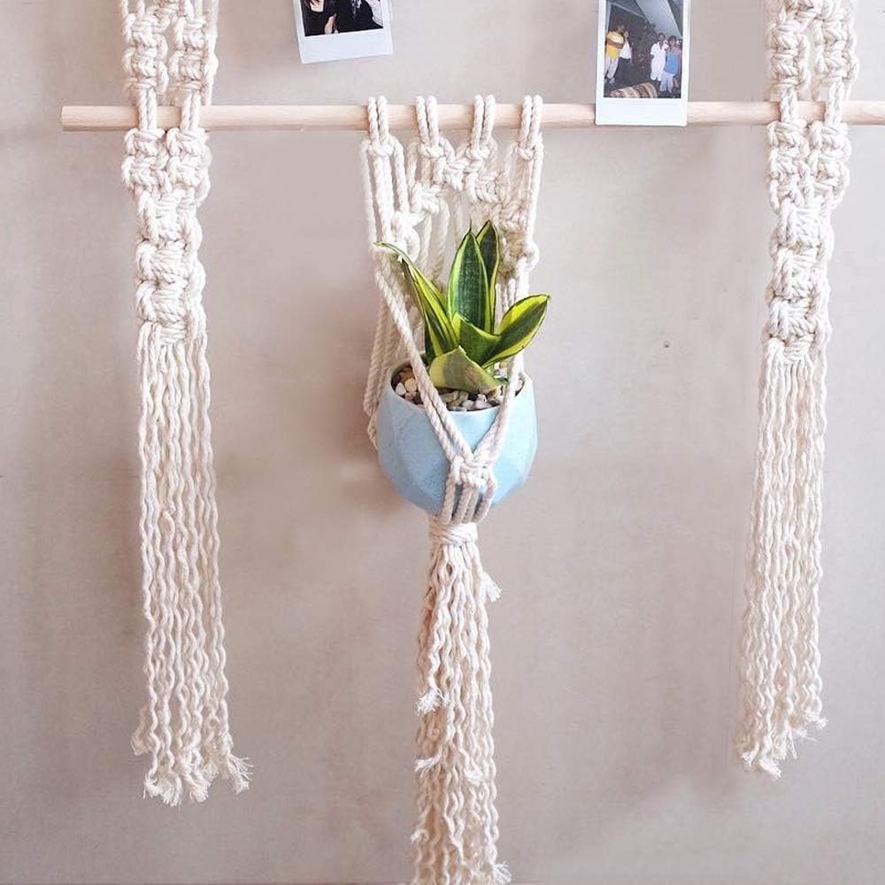 Boho Macrame Floating Swing Hanging Shelf Wall Display Storage Shelves Cotton Rope Organizer Rack with A Small Plant Hanger, 35.4 x 17.7In
