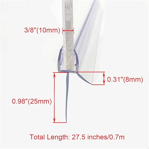 Miniatura 10 de Cozylkx Sello inferior de puerta de ducha sin marco con riel de goteo de 516 pulgadas de vidrio grueso de 27.5 pulgadas de largo - Tira de sello de