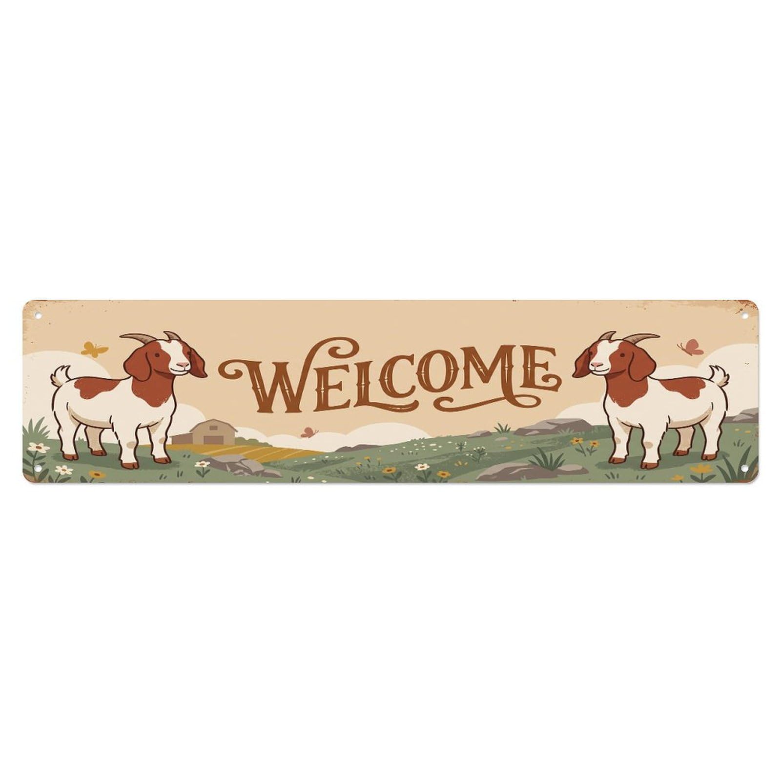 Olhnbad 4X16inch(10X40cm) Vintage Welcome Boer Goat Metal Tin Sign