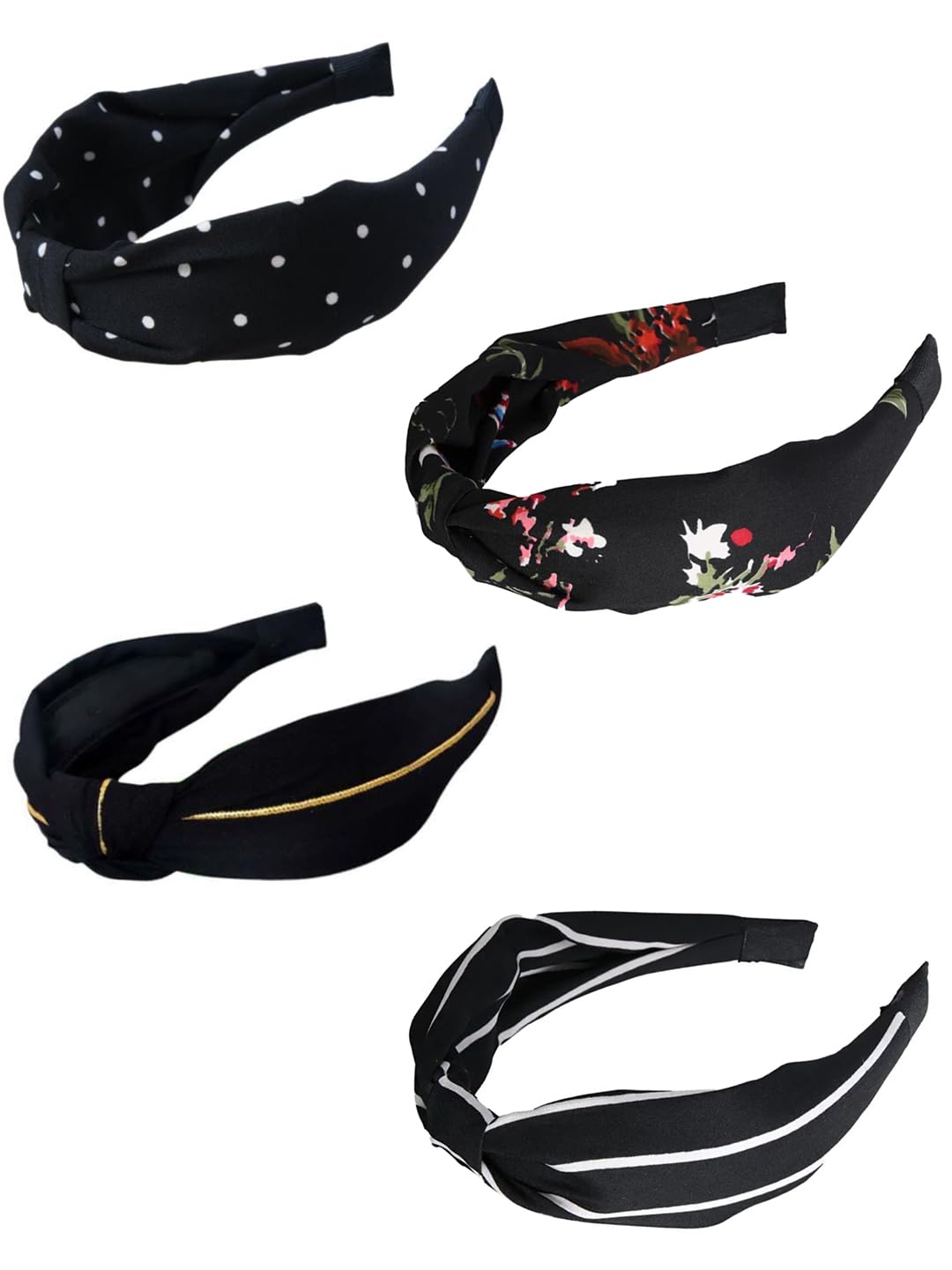 Jewellery Combo of 4 Black Knotted Floral Stripes Polka Dots Fashion Hair Band Head Band For Women & Girls Stylish Latest (HRO4-15-17-48_O)-image-44