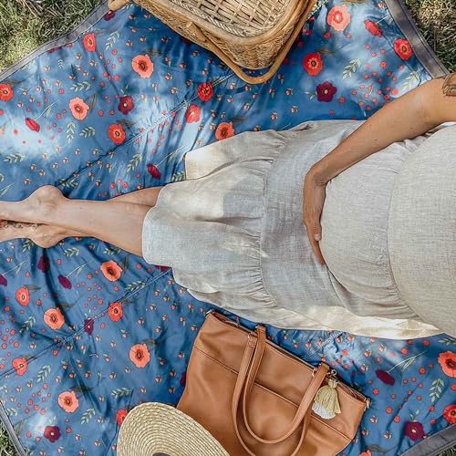 Image of Little Unicorn 5'x5' Outdoor Family Picnic & Beach Blanket | Durable & Water-Resistant Fabric | Compact Fold & Easily Wipes Clean | Zipper Pocket (Midnight Poppy)