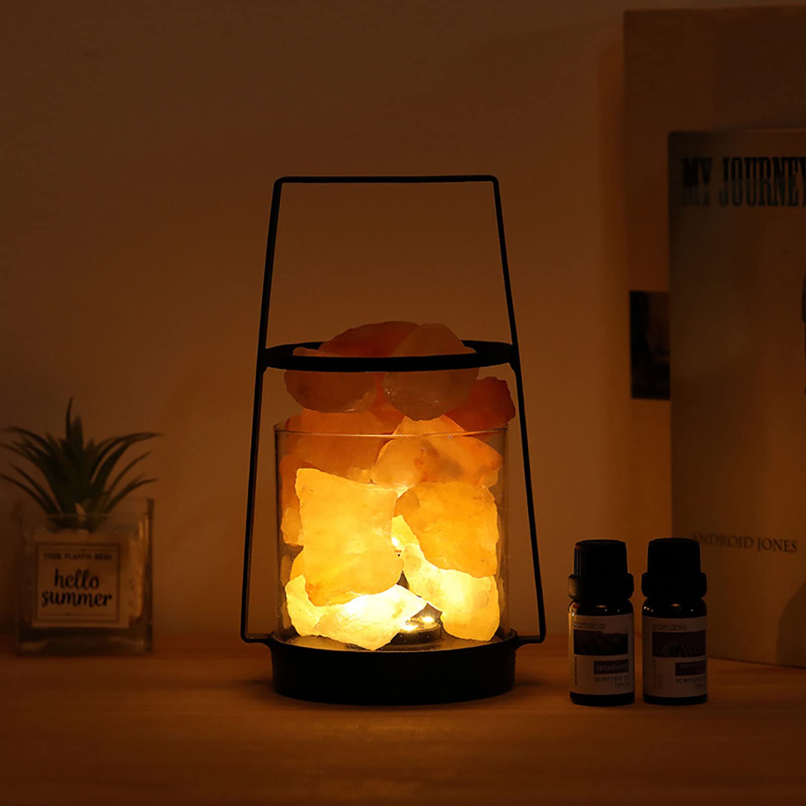 YZYOE USB Salzlampe Pyramide - Mit Fernbedienung & Massivholz Basis | Natürlicher Kristallstein