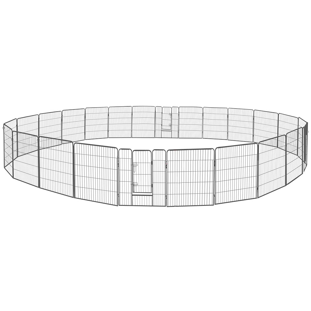 Petigi Parc Enclos Cage pour Chiens Chiots Animaux Lapin Métal Solide 4 Tailles 8,16 ou 24 Panneaux Argent