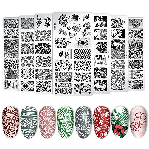 Ensemble De Plaques D'estampage pour Ongles, 8 Plaques en Acier Inoxydable avec des Motifs Variés Kit D'estampage pour Nail Art Cover