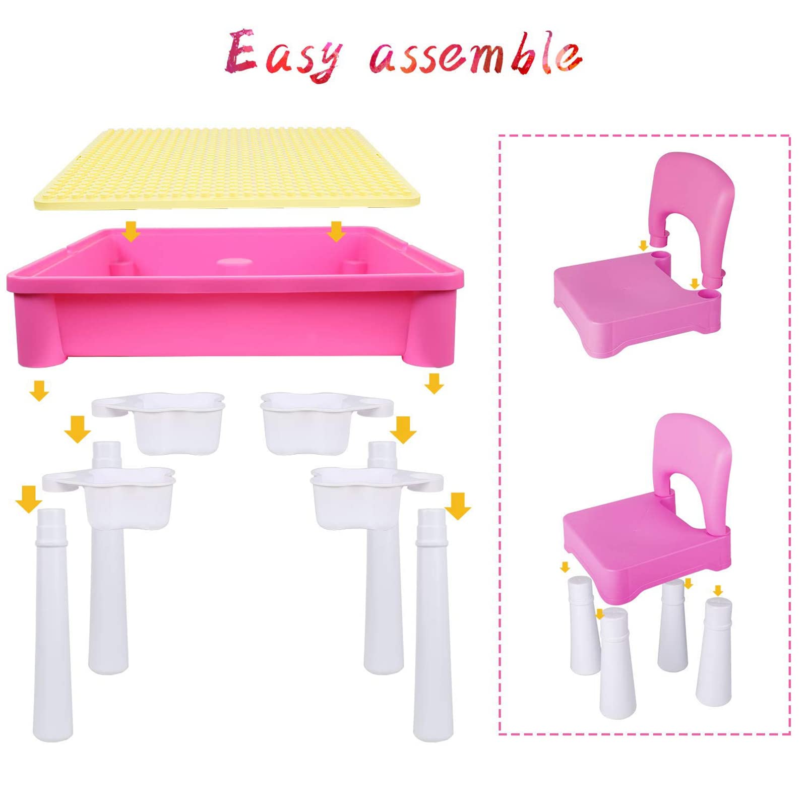 burgkidz Juego de Mesa y Silla Infantil, Mesa de Actividades Construccion y Silla con 128 Piezas Juguetes de Creativos Grandes Clásicos para Niñas, Rosa