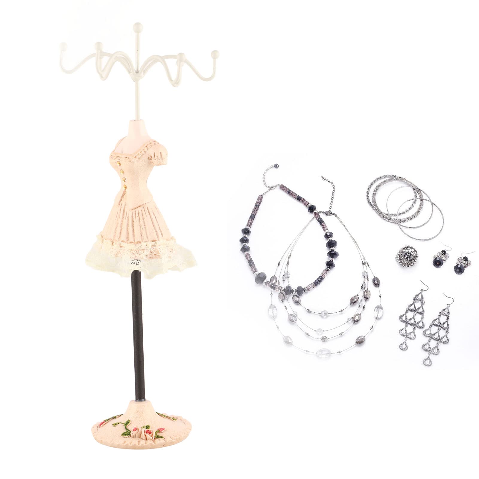 Organizzatore Gioielli con Staffa Girevole, Espositore per Collane Orecchini Bracciali Anelli in Resina Poliestere, Porta Accessori per Bambole Regalo Donna Ragazze Camera da Letto Vetrina(E)