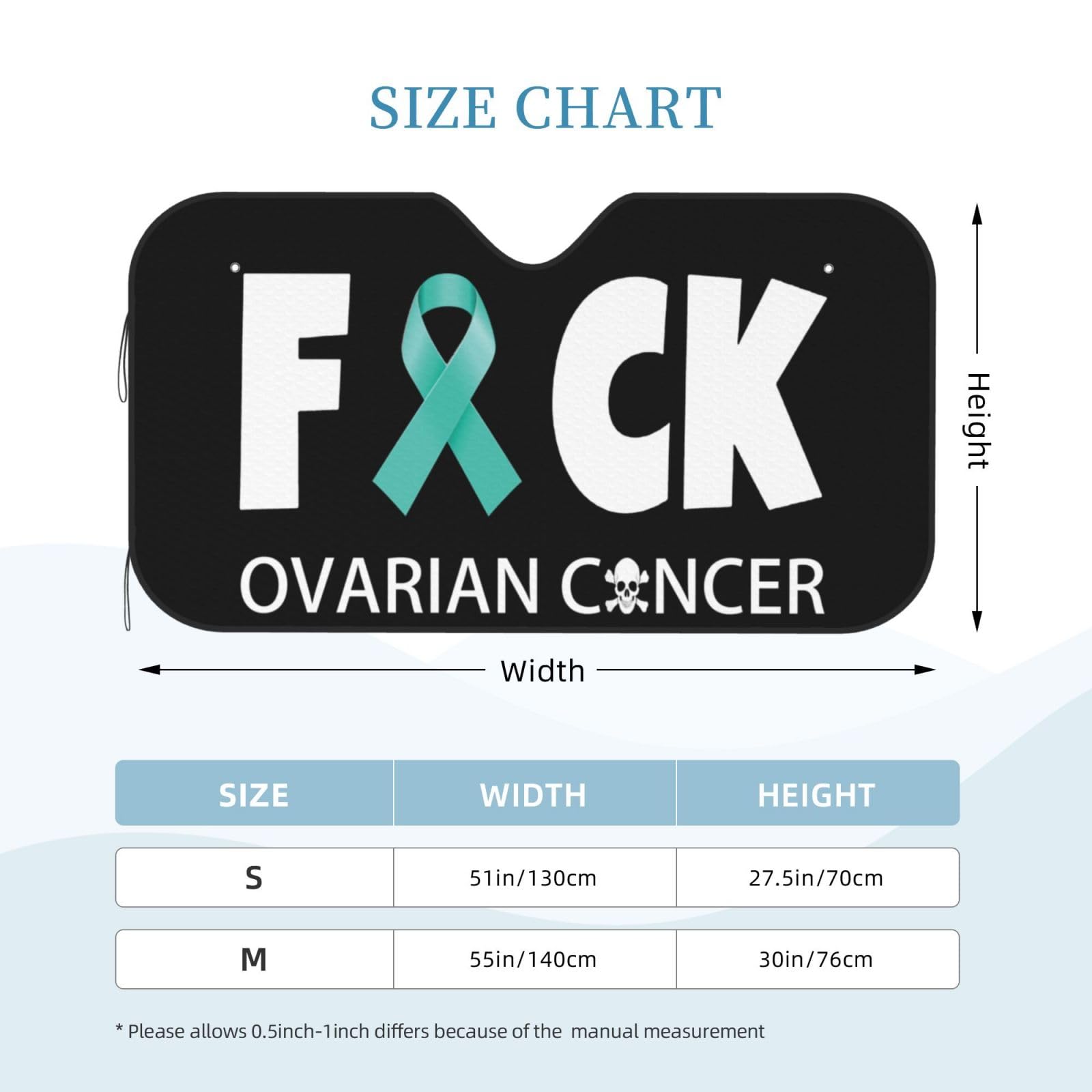 Ovarian Cancer Warrior Aweareness Ribbon Foldable Car Windshield Sunshade Blocks Heat and Sun Glare Uv Rays