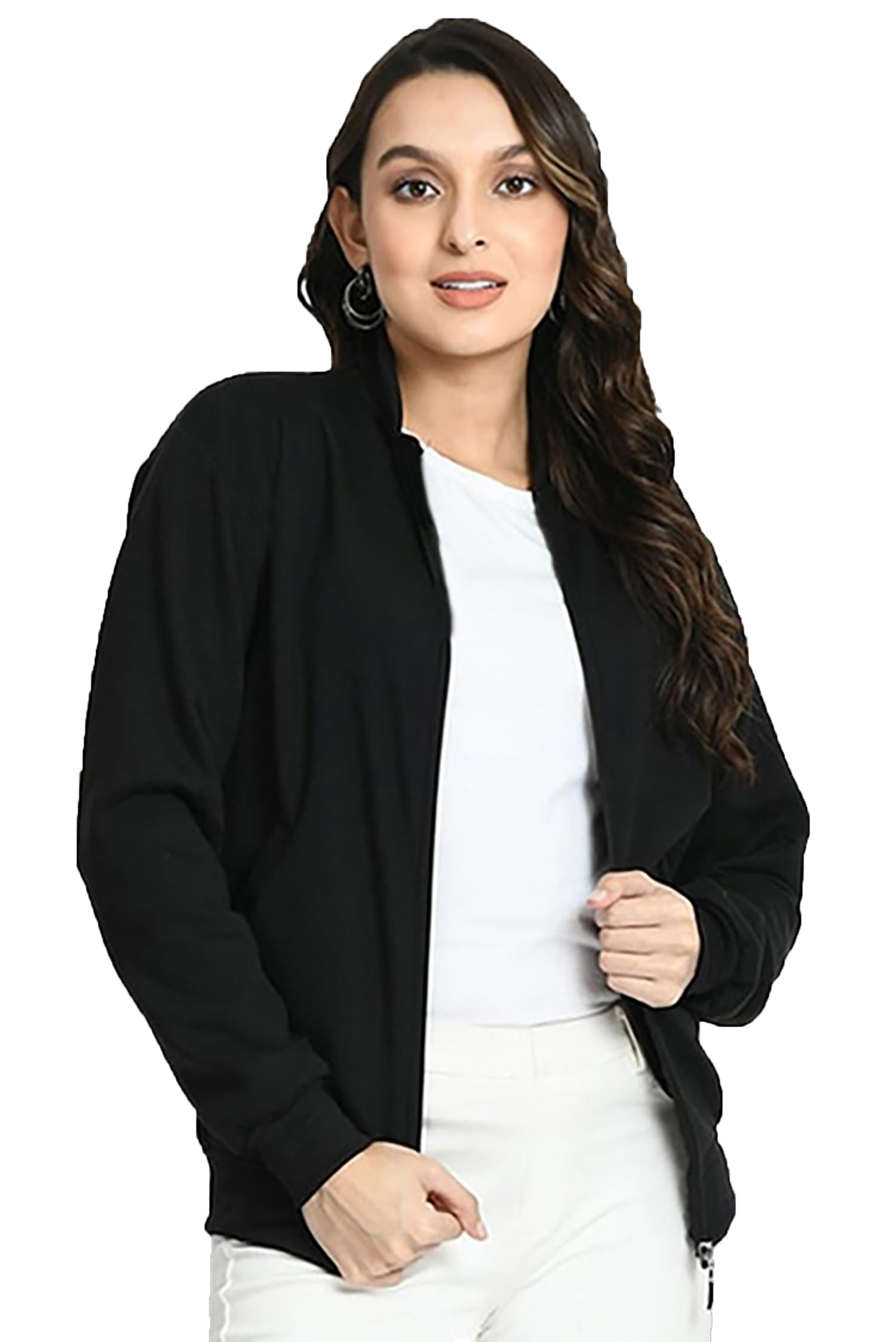leotude Women's Standard Length Casual Jacket For Loose Fit Drop Shoulder Loopknit Bomber Jacket With Zipper Closure And Side Pockets (Color Maroon)-picture-19