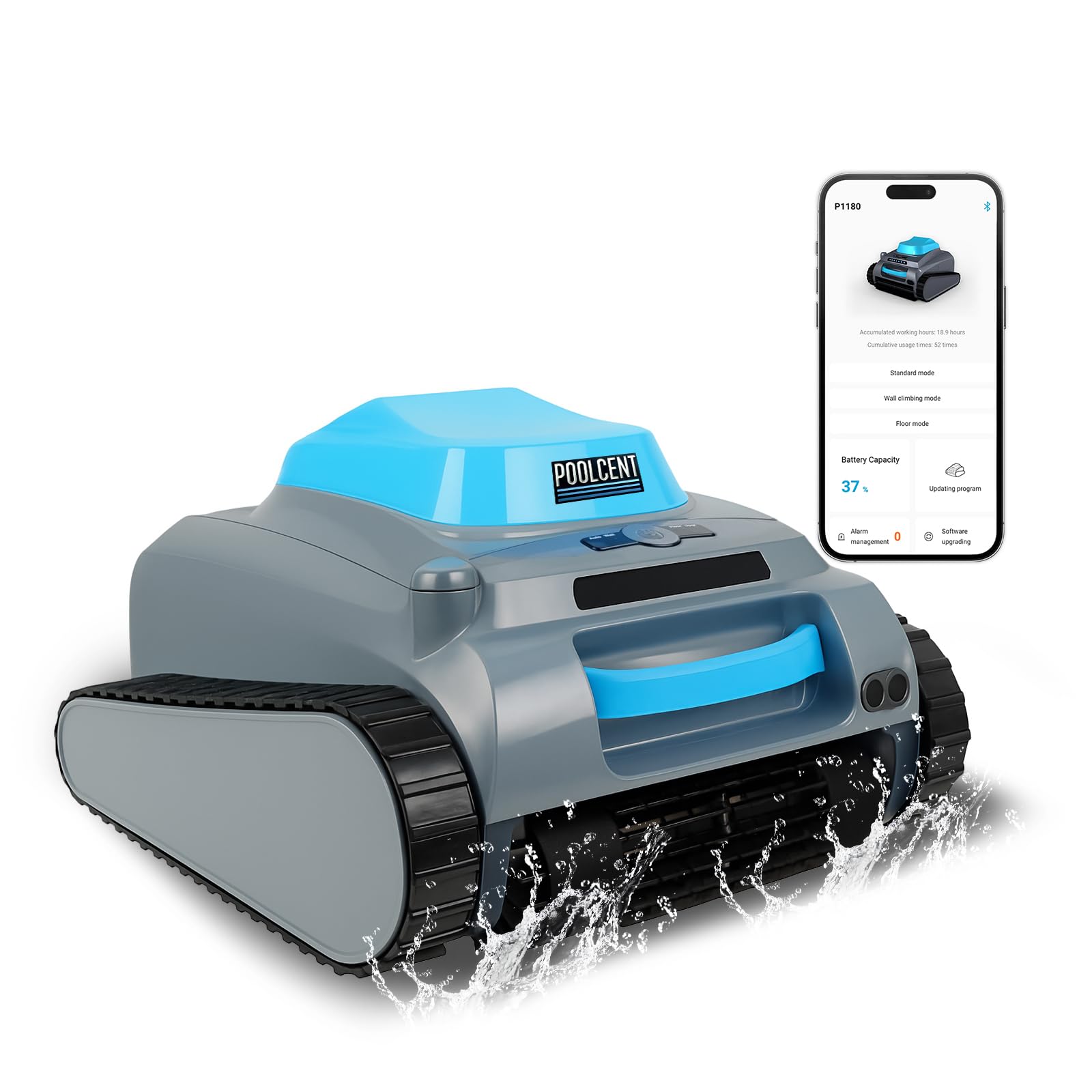 Limpiador de piscina robótico automático inalámbrico, filtro de 4 litros, 2 horas, aspiradora de piscina con función de escalada de pared, actualización de programa a través de Bluetooth, soporte de