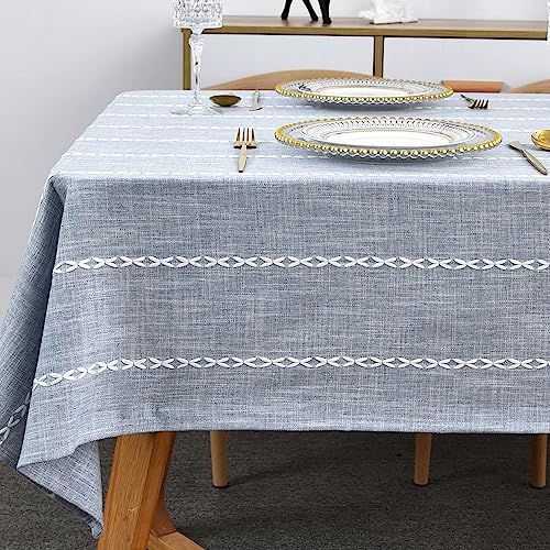 Plenmor Table Cloth for Rectangular Table Natural Tablecloth for Outdoor Cotton Linen Looking Fabric Table Cover for Kitchen Garden (Blue, 135x220 cm)