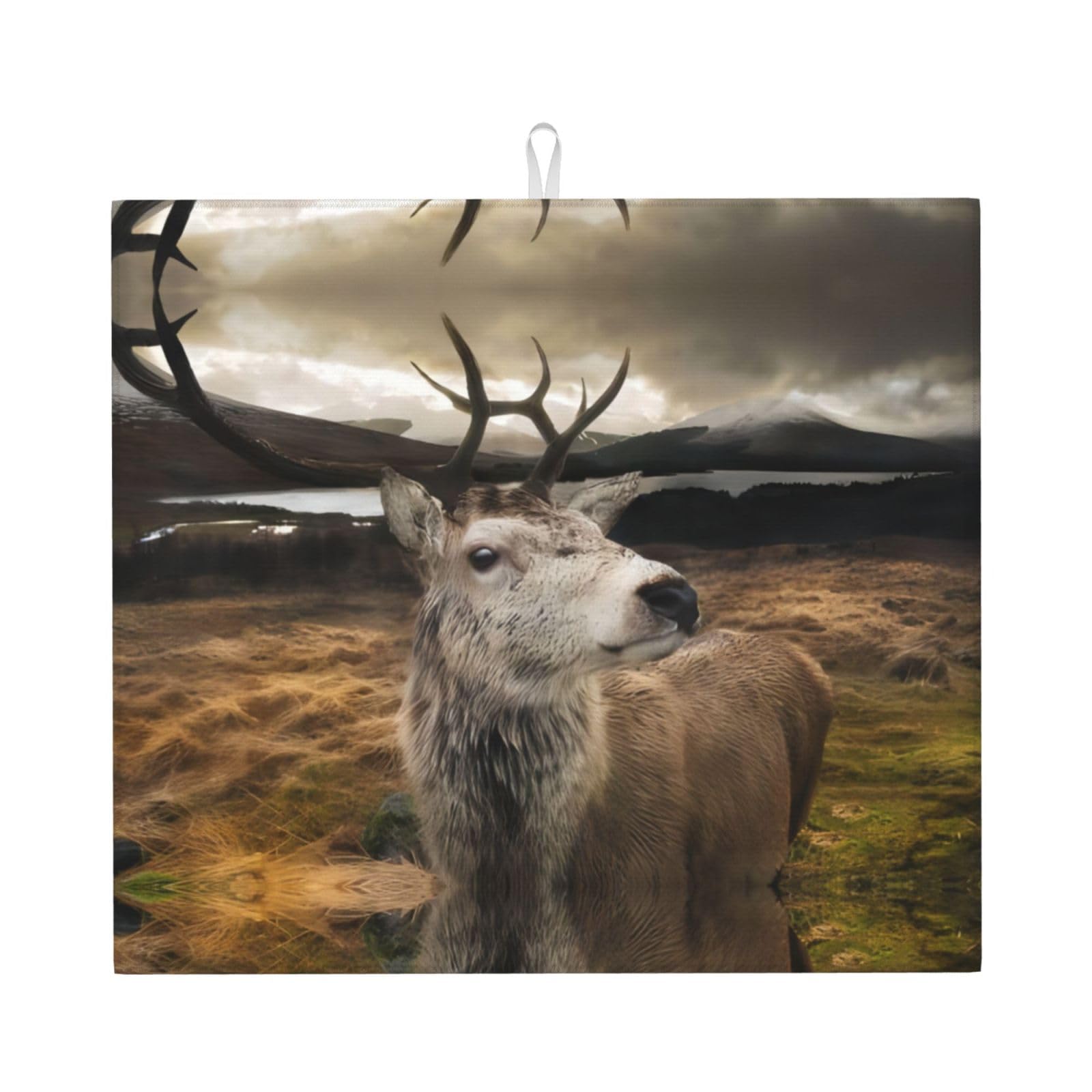 YYHWHJDE Funny Deer Prints Kitchen Drying Mat - Absorbent Dish Drying Throw with Vibrant Prints, Quick-Dry Countertop Layer for Dishes & Appliances - Non-Slip & Foldable