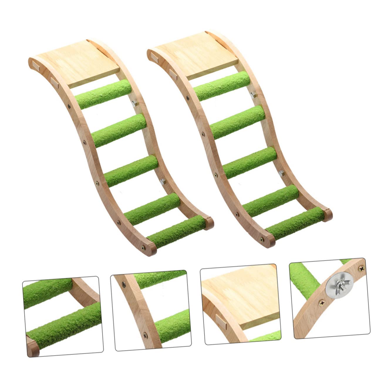 Wellensittich Holzleiter Kletterspielzeug für Vogelkäfig 2 Stück | Holz und Edelstahl, Khaki, Zubehör für Budgerigar, zum Klettern und Nagen