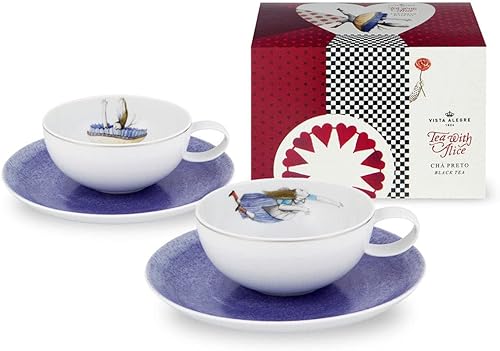 Vista Alegre Juego de té de porcelana con Alice de 2 tazas de té y platillos y paquete de té