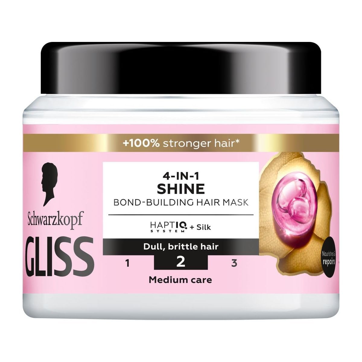 Schwarzkopf Gliss Hair Mask 4 IN 1 Shine, Dull Britlle Hair, Bond-Building, Medium Care, 400 ml