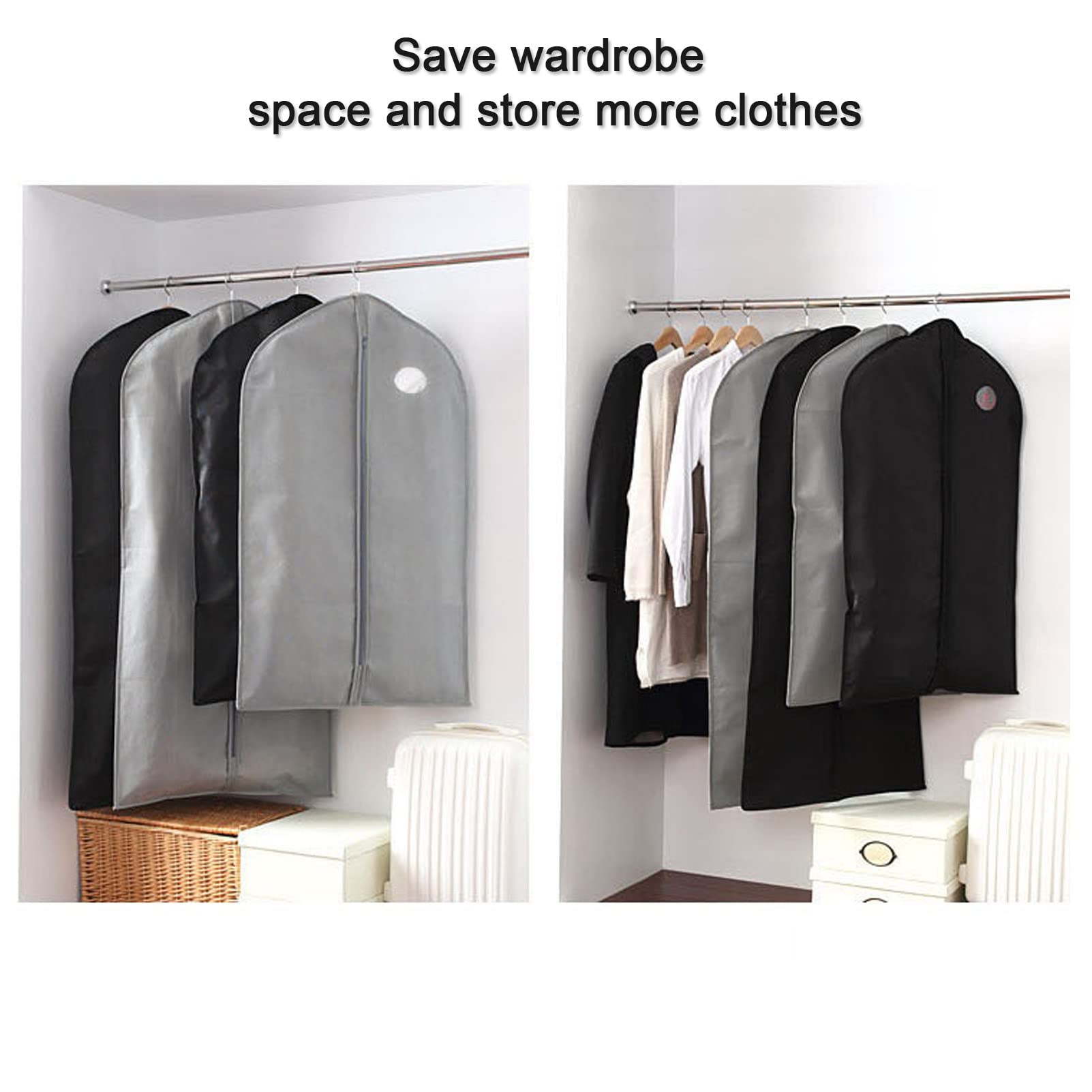 Funda antipolvo para ropa, bolsas de ropa con cremallera, juego de fundas para abrigos, trajes, vestidos, chaquetas, almacenamiento de vestidos