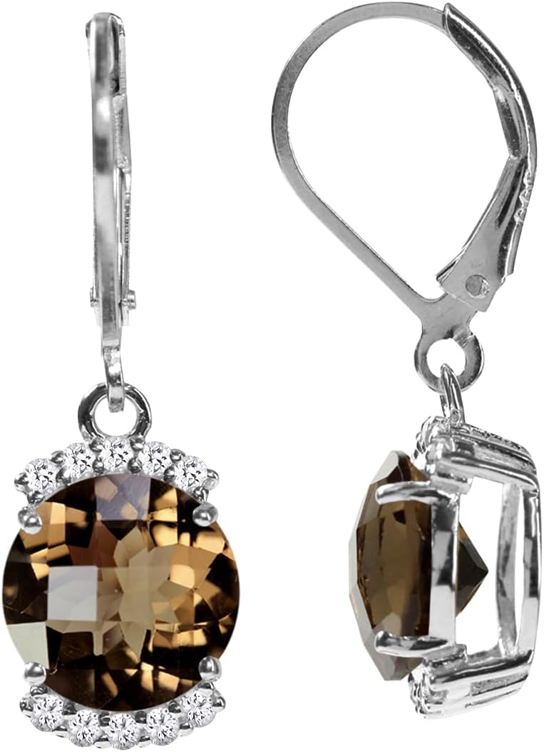 Silvershake 9MM Round Shape Gemstone White Gold Plated or Yellow Gold Plated 925 Sterling Silver Leverback Dangle Earrings Jewelry for Women