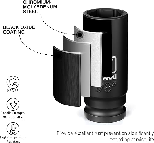 Miniatura 191 de Enchufe de impacto de 6 PT de 1/2" x 0.827 in de profundidad, CR-MO, 1/2 pulgada de accionamiento de 6 puntos para una fácil extracción
