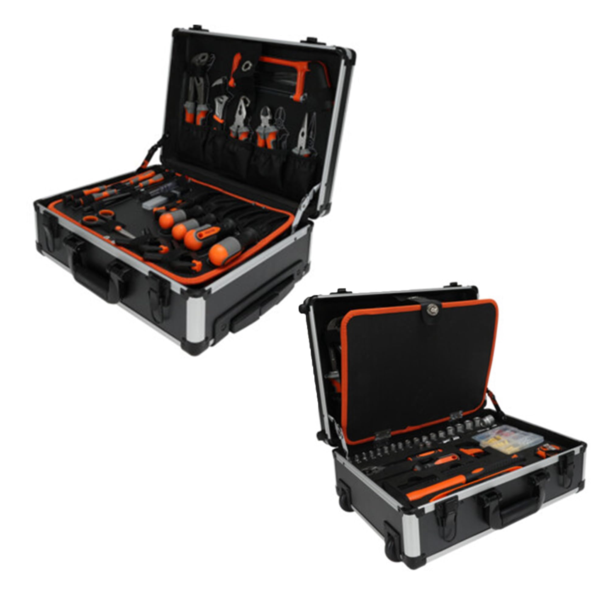 Carro de caja de herramientas con 88 piezas - Aluminio y acero, mango de acero, ruedas para transporte