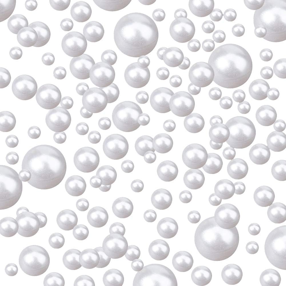 – 1100pcs Pearl Beads 6 Sizes No Holes Pearl Beads White Beads 2.5/3/4/5/6/8mm Vase Filler Pearl Loose Bead for Table Scatter Wedding Birthday Party Home Decor