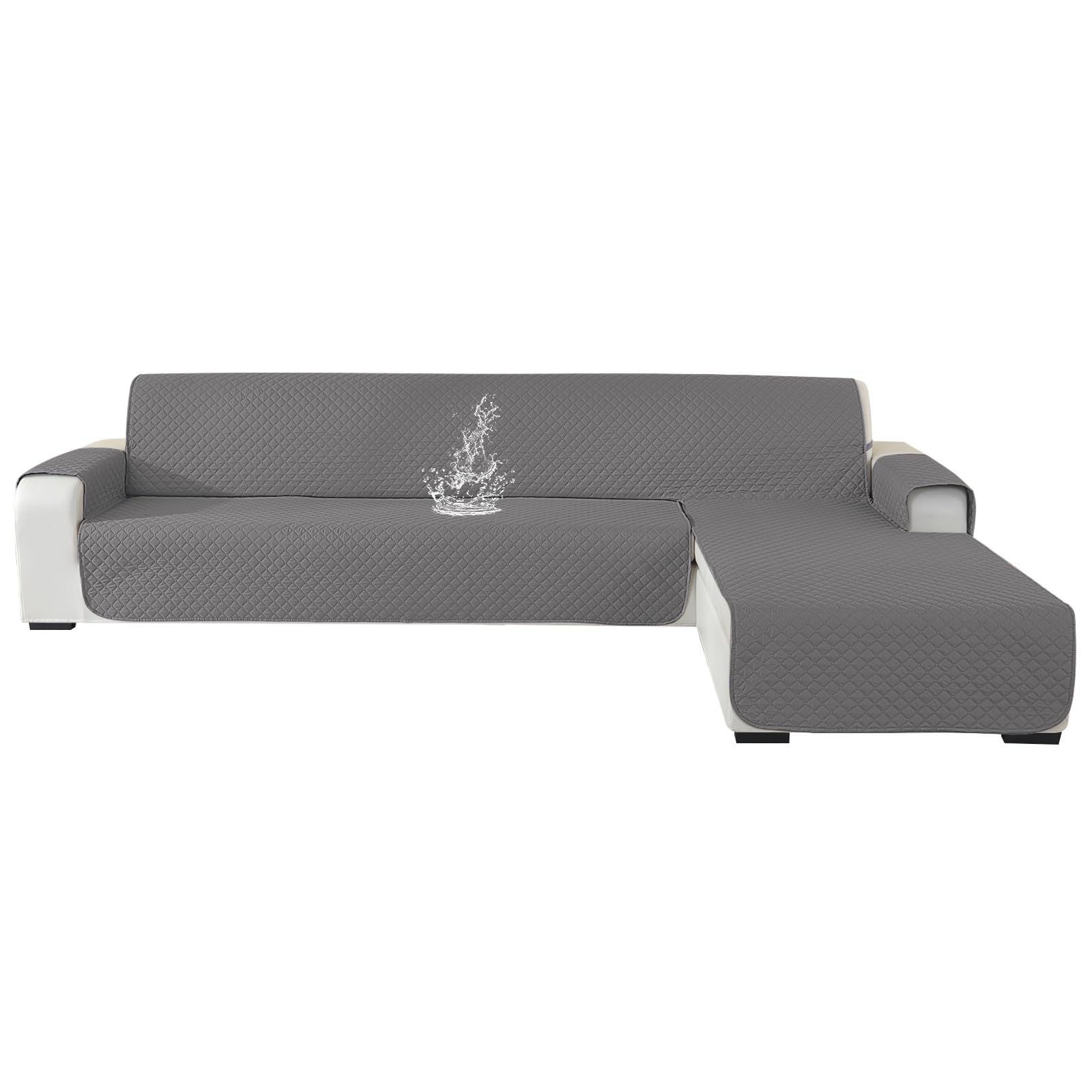 Ystyle Universal Reversible 3 Seater Chaise Longue Sofa Cover, Universal Reversible Cheslong Sofa Cover, Waterproof Sofa Chaise Long Protector (255 cm, Light Grey) Global Recycled Standard Global Recycled Standard Global Recycled Standard