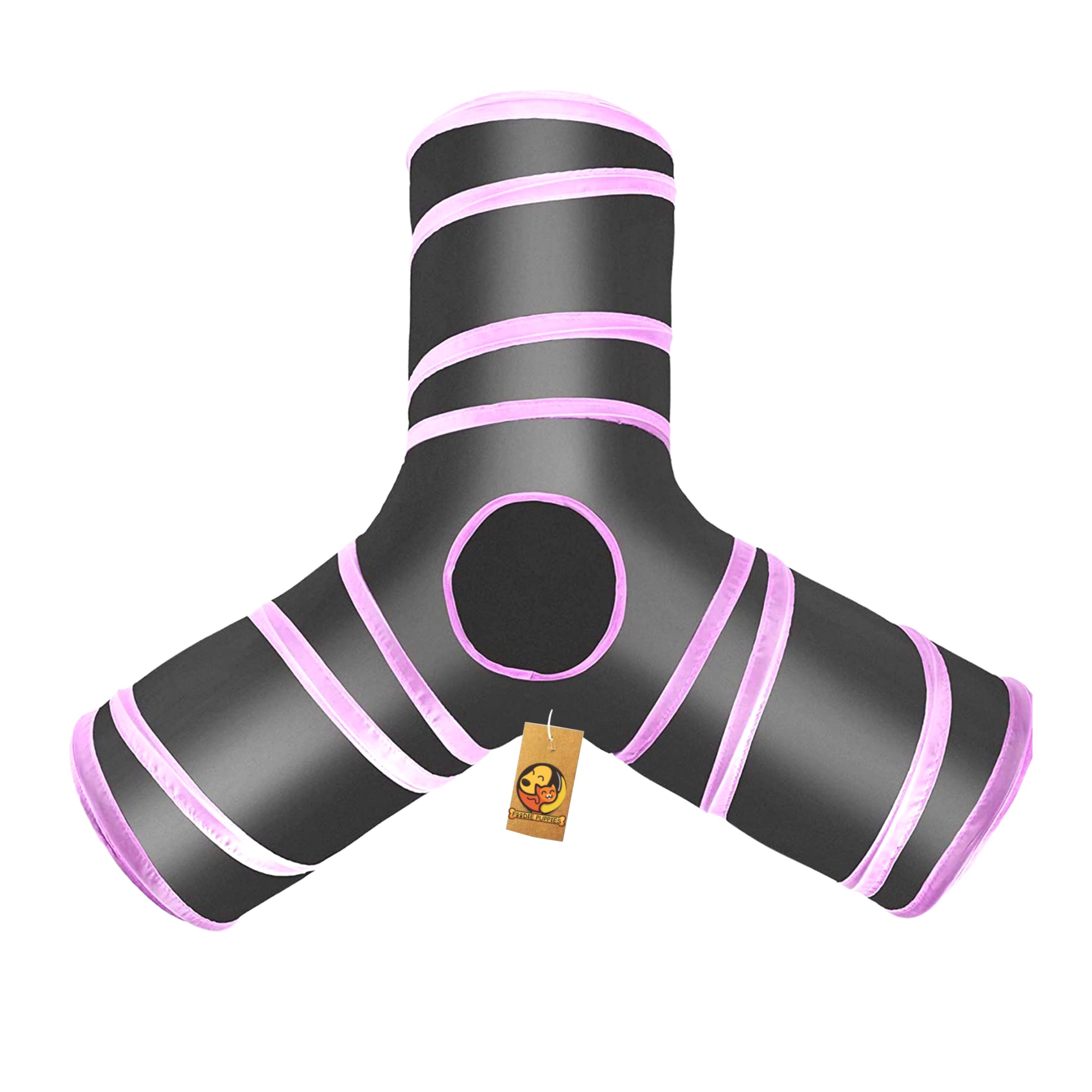Foodie Puppies 3 Way Cat Tunnel Interactive Foldable Hiding Tube Toy with Ball for Cat, Kitten, Rabbit, Guinea Pig and Puppies | (25 * 30 CM, Pink)