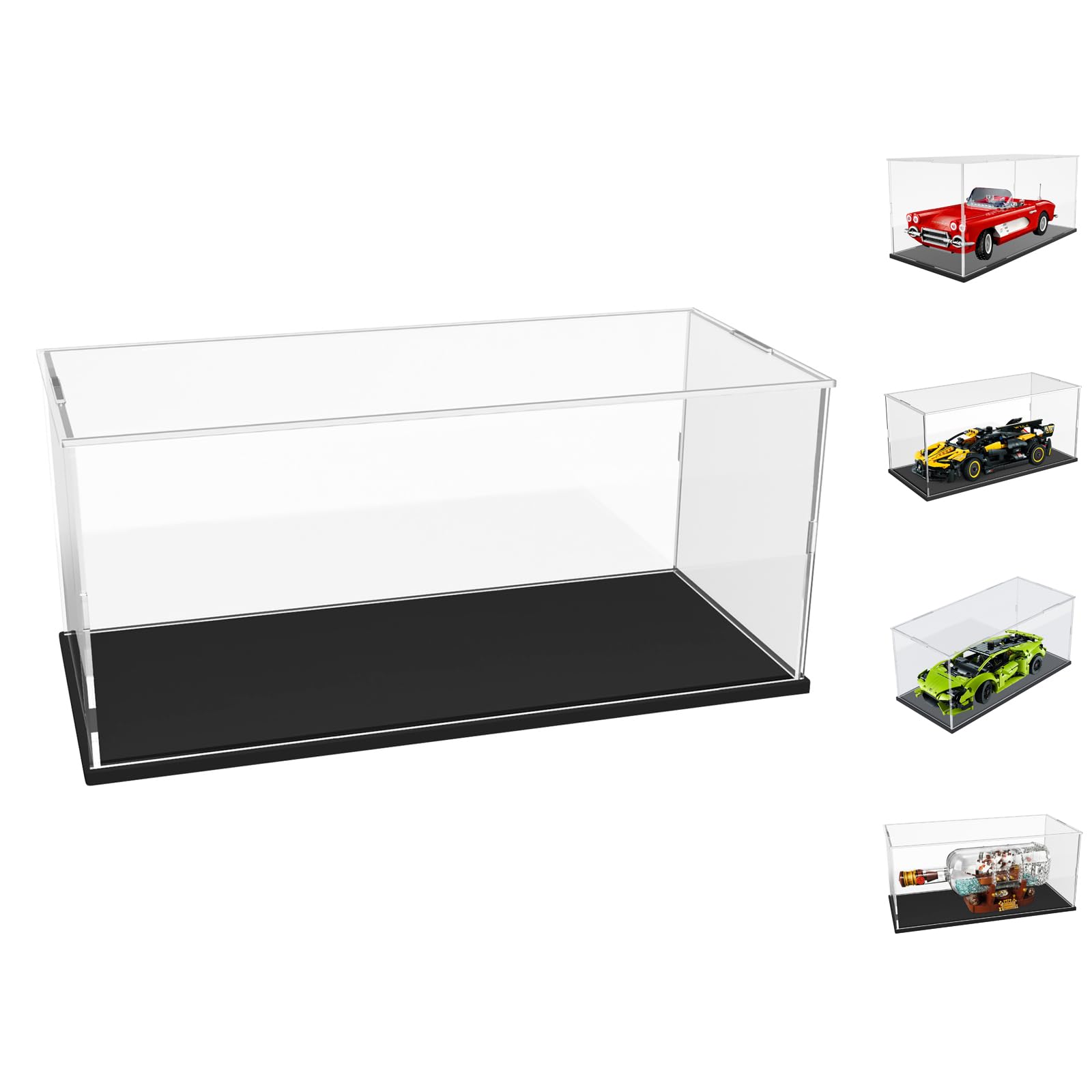 Choowin Acrylic Display Case for Lego Technic Car 42208 42212 42222 42223 42226 for Lego Car Display Thickened Clear Acrylic Display Cases for Collectibles Assemble Dustproof Display Box(Black Base)