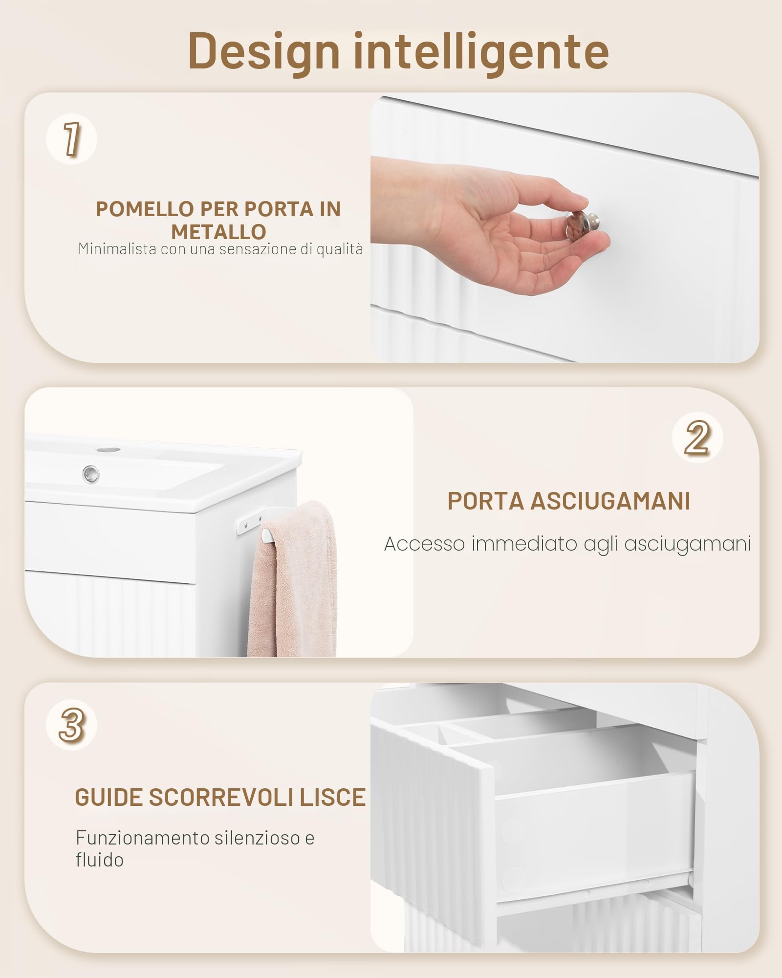Hzuaneri Mobiletto da Bagno Sospeso a Parete, con Lavabo Integrato in Ceramica, 2 Cassetti, Portasciugamani, Mobile Bagno, Archiviazione ad Alta Capacità, 40 x 60 x 50 cm, Moderno, Bianco BC64103X