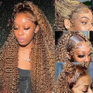 bangjazz 26 Inch Highlight Ombre Lace Front Wig Human Hair Deep Wave 13×4 HD Lace Frontal Wigs Human Hair 180% Density P4/27 Colored Curly Wigs for Women Human Hair Glueless Pre Plucked Wig