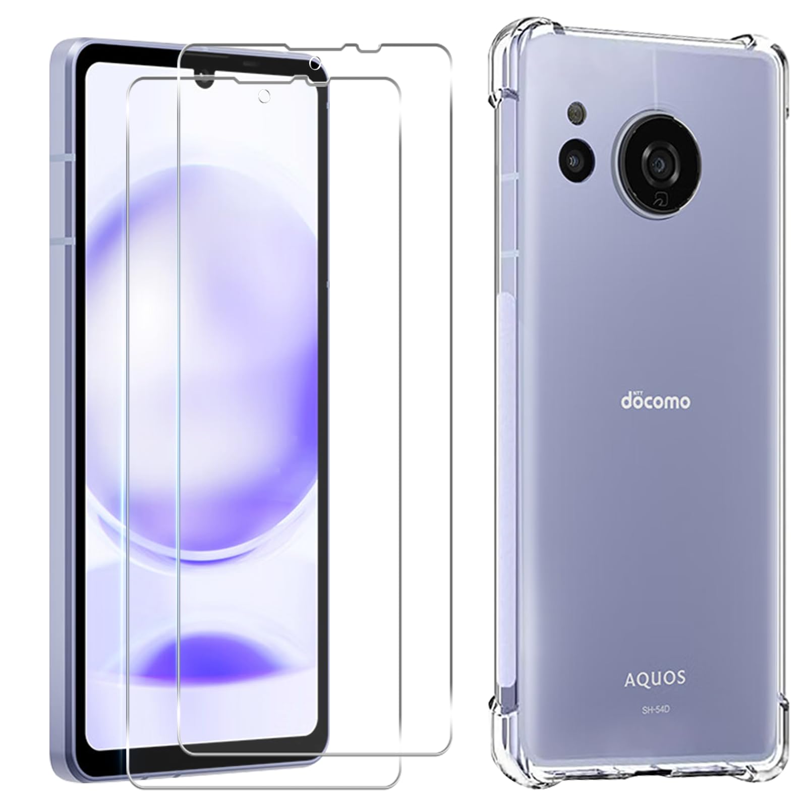 対応 AQUOS Sense8 フイルム (２枚入り) + ケース SH-54D SHG11 SH-M26 ガラスフイルム 液晶保護フィルム 強化ガラス ラウンドエッジ加工 硬度9H 飛散防止 超薄0.26mm 3D Touch対応 高感度 撥油性 指紋防止 アクオスセンス8 カバー 柔軟 TPU 全透明 黄変しにくい 滑り止め 落下防止 すり傷防止 柔軟 軽薄 携帯便利