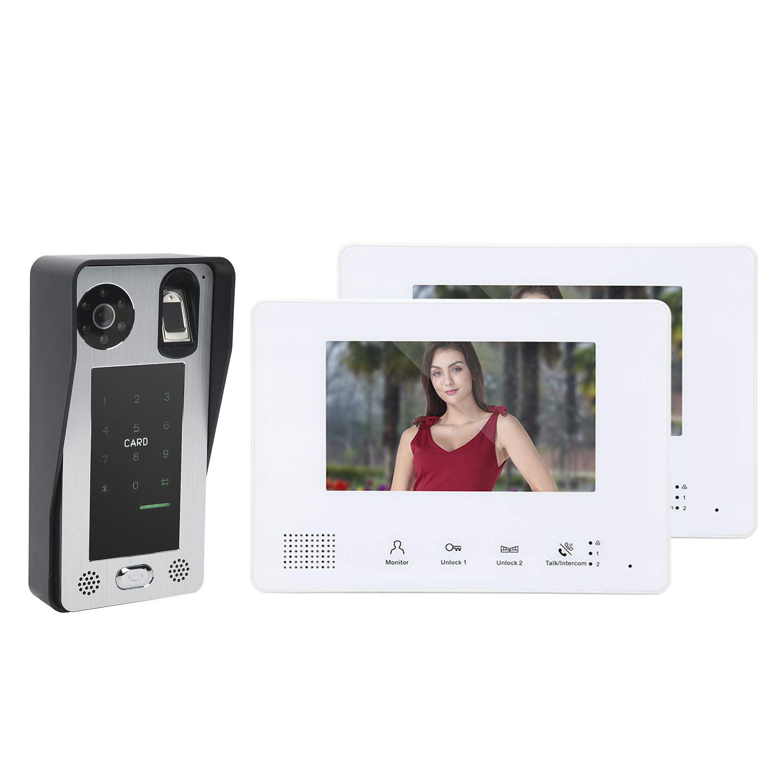 Video Doorbell, Wired Video Doorbell Wall-Mounted Intercom Fingerprint Password IC Card Unlock with White Light LED Night Vision for Office for Home